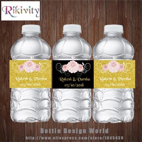 Rikivity 20 Pcs Gold Glitter Water Bottle Wine Champagne Labels Candy Bar Wrapper Wedding Baby Shower Birthday Party Decoration