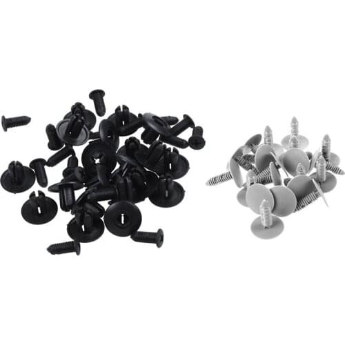 40Pcs Plastic Car Trim Clips Rivet Fastener - 20 Pcs 6Mm x 26Mm Gray & 20 Pcs 8Mm x 20Mm Black