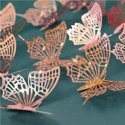 48Pcs Shining Metallic Rose gold 3D Hollow Butterfly Wall Sticker for Home Decor Butterflies Sticker Room Decoration DIY Wedding