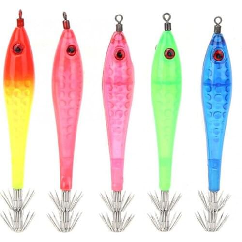 5 Pcs Luminous Fishing Lures Squid Jigs Artificial Baits Stainless Steel Hook Shrimp Bait Fishing Tackle Accessories For Seawate