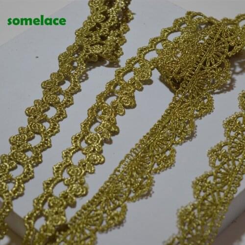 5YDS,10YDS/LOT 2.8CM Wedding Dress Fluorescent Lace Applique Gold Thread Embroidery Lace Accessories Trim 2020031905SOMELACE