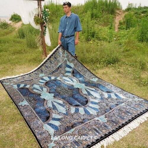 6'x9' Blue Silk Handmade Turkish Carpets for Living Room Hand Knotted Rug (YWX127A)
