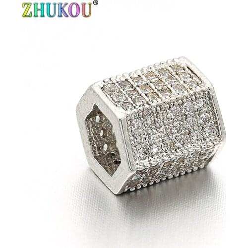 8*9mm Brass Cubic Zirconia Spacer Beads DIY Jewelry Bracelet Necklace Making, Hole: 5mm, Model: VZ56