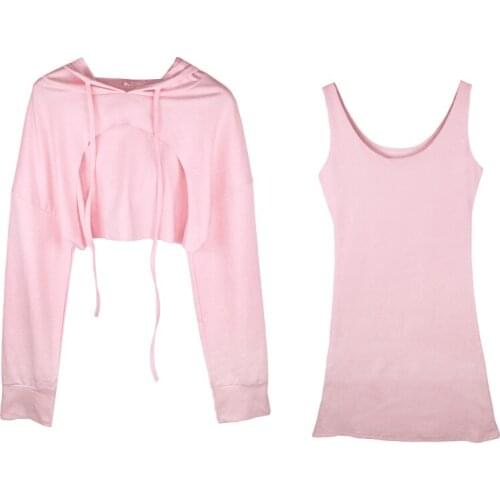 B3856 2020 spring autumn new women fashion two-piece set long sleeve Hoodie Sweatshirt Vest dress cheap wholesale
