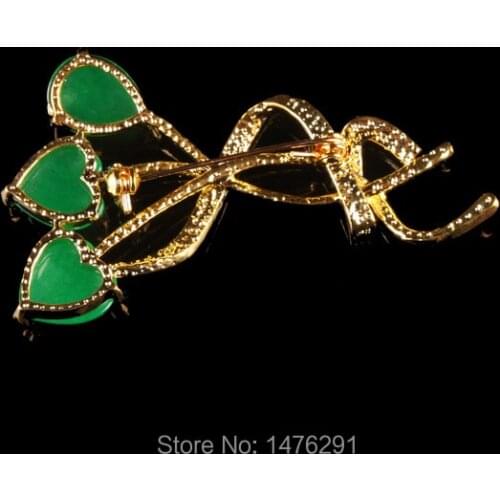 NEW Imitation Heart Green Jades Bead Brooch 1PCS For women