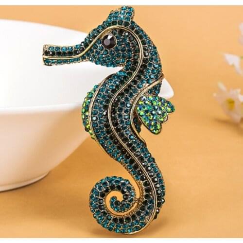 12pcs/lot wholesale fashion Bow Seahorse Animal Brooch For Men Vintage Rhinestone Crystal Hats Accessories Hijab Pin
