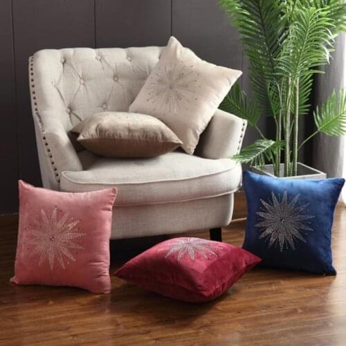 Bling Bling Colors Rhinestone Cushion Cover Velvet Pink Blue Ivory Home Decorative Pillow Cover For Couch Sofa 45x45cm