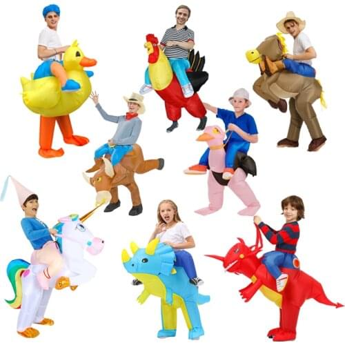 Half Body Cosplay Party Costumes Anime Inflatable Dinosaur Costume for Kids Riding on Trex Duck Cock Ostrich OX Child Cute Suits