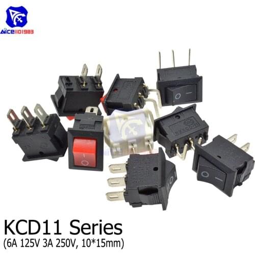 Diymore 10PCS/Lot KCD11-101 Rocker Switch 3A 250V 6A 125V 2Pin/3Pin ON-OFF/ON-OFF-ON 15 x 10mm SPST Switch