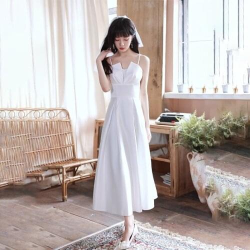 Special Occasion Dresses Vintage V-Neck Sleeveless Pleat Spaghetti Straps A-Line Luxury White Floor-Length Women Prom Gown E847