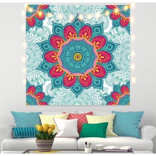 Mandala Tapestry Green Red Bohemia Flower for Round Psychedelic Pattern Livingroom Photography Wall Decor