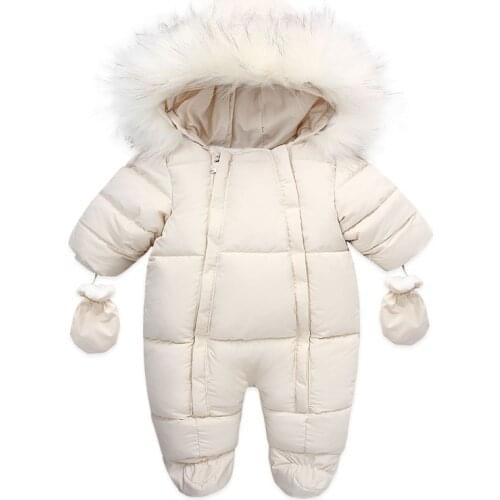Warm Infant Baby Jumpsuit Cotton Down Rompers Hooded Inside Fleece Boy Girl Winter Autumn Overalls Children Outerwear