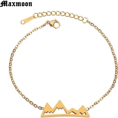 Maxmoon Dainty Gold Snow Mountain Bracelet Adventure Gift For Women Pulseira Stainless Steel Charm Bracelet Hiking Jewelry