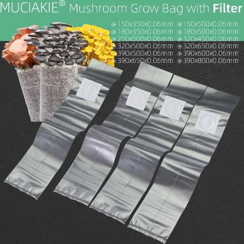 12 Sizes PVC Mushroom Spawn Grow Bags with 0.5 Micron Filter for Mushroom Cultivation Growing Substrate High Temp Pre Sealable