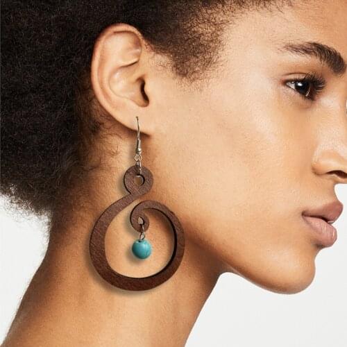 Cute Girl Music Notes Wood Dangle Drop Earrings for Women