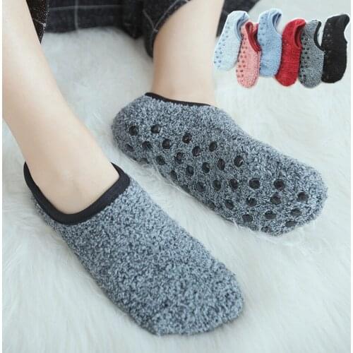 Fashion Fleece Thick Non-Slip Socks Slippers For Women Men Winter Cotton Acrylic Plush Indoor Carpet Floor Socks Warm Boat Socks