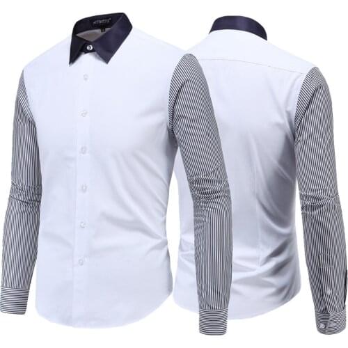 Autumn Shirt Mens Casual Long Sleeve Shirt Color Block Patchwork Male Tops Button Turn-down Collar Single-breasted Male Tops