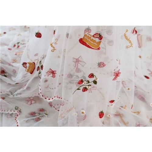 Soft mesh yarn fresh flower strawberry mesh lace fabric handmade cloth dress skirt fabric home decoration material by the meter
