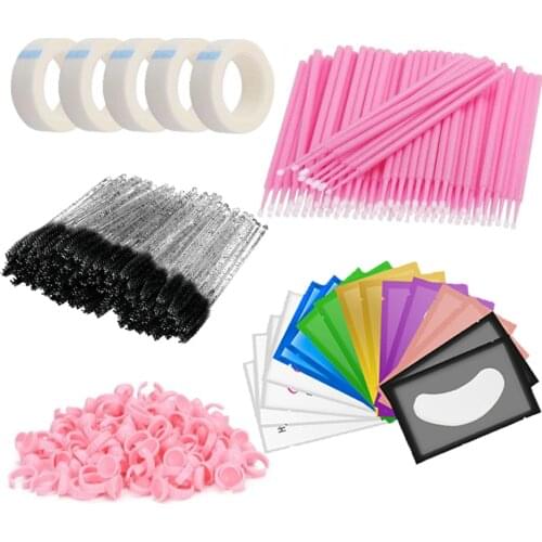 Eyelash Extension Kit Eye Pads Glue Ring Disposable Mascara Wands Eyelash brush SuppliesTape Cleaning Micro Applicator