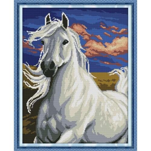 White horse 3 cross stitch kit aida 14ct 11ct count print canvas cross stitches needlework embroidery DIY handmade
