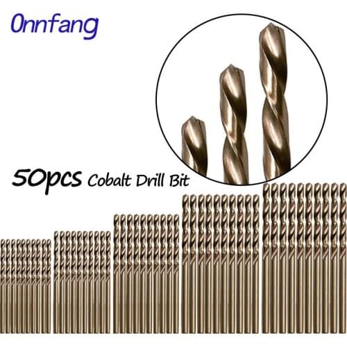 Onnfang 50Pcs HSS Cobalt Drill Bit SetM35 cobalt twist Dril Drilling Hardened Steel Cast Iron 1-3mm Stainless Steel Drill Bit