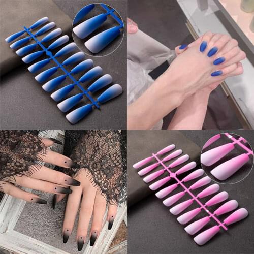 20pcs Professional Matte Fake Nails Long Ballerina Half French Acrylic Nail Tips Press On Nails Full Cover Manicure Beauty Tools