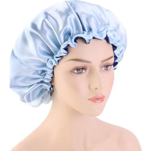 New Solid Women Satin Bonnet Fashion Stain Silky Big Bonnet for Lady Sleep Cap Headwrap Hat Hair Wrap Accessories Wholesale