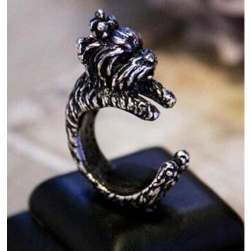 Wholesale Unique Handmade Boho Chic Retro Yorkshire Dog Ring Female and Male Pet Lovers Gift Idea-- 12pcs/lot
