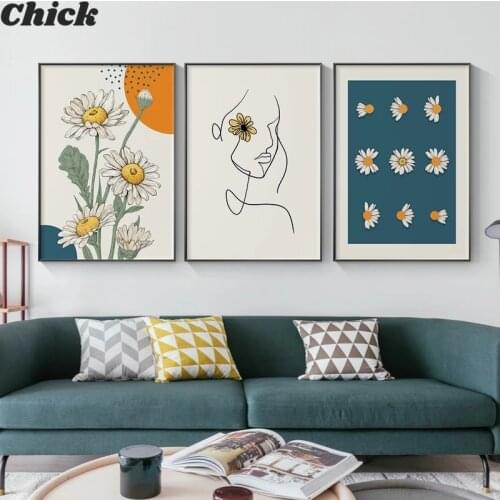 Scandinavian Style Daisies Flower Poster Sunflower Decorative Picture Modern Wall Art Paintings For Living Room Home Decor