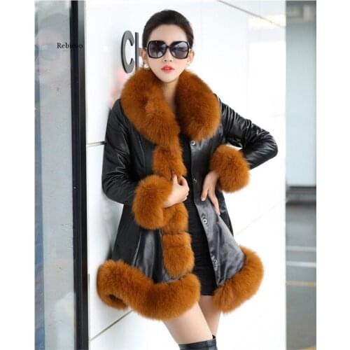 Winter Autumn Womens Faux Fur High Quality Faux Sheepskin Coats Warm with Fur Fox Collars Slim Female Furs Plus Size
