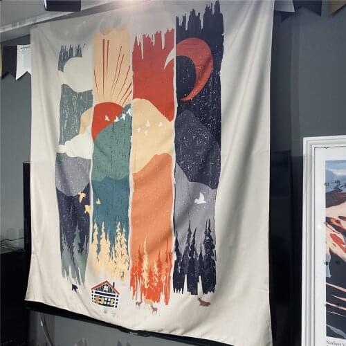 Nordic Sun Moon Abstract Mountain Nature Tapestry Tree Forest Animal Landscape Wall Hanging Blanket Psychedelic Wall Cloth Tapiz