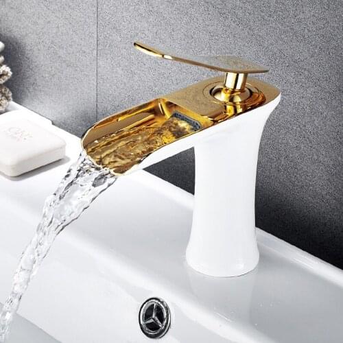 Bathroom Basin Solid Brass Faucet Sink Mixer Hot & Cold Single Handle Deck Mounted Lavatory Crane Water Tap Brushed Gold/Nickel