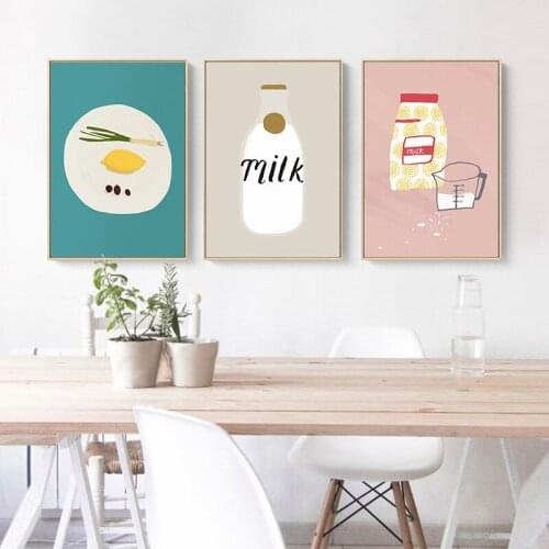 Modern Nordic Bread Milk Dining Room Prints Kitchen Canvas Paintings Food Pictures Wall Art Kids Room Posters Home Decoration
