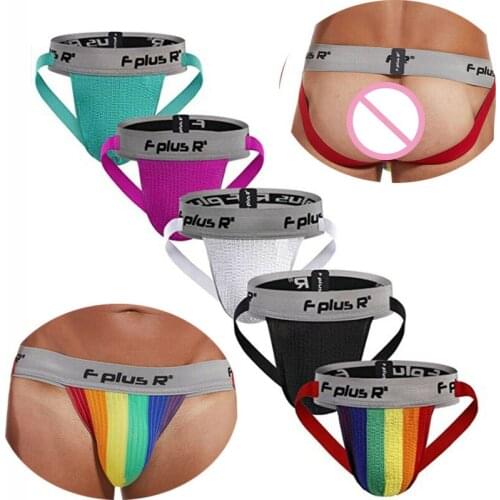 5PCS/Lot Rainbow Sexy Mens Briefs Underwear Gay Jockstrap Penis Pouch Backless Underpants Male Homme Panties Mens Lingerie