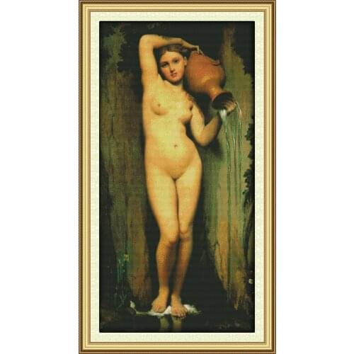 The woman holding pottery cross stitch kit 18ct 14ct 11ct count printed canvas stitching embroidery DIY handmade needlework