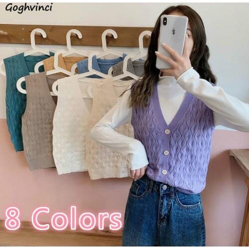 Sweater Vests Women Autumn Candy Color Solid Single Breasted V-neck Korean Style Elegant Lady Casual Knitted Waistcoat Female