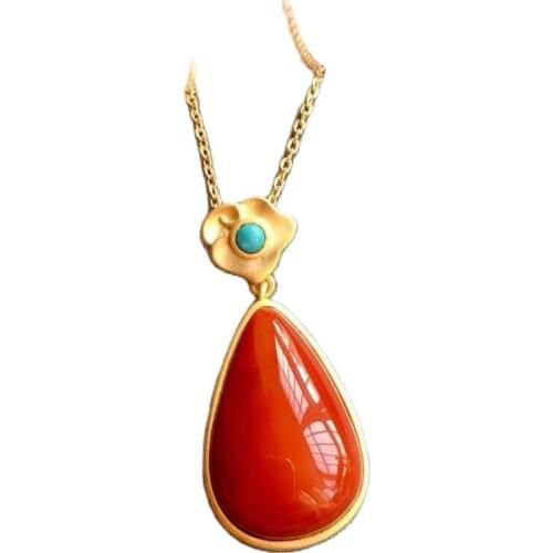 KJJEAXCMY fine jewelry natural Agate blue Turquoise 925 sterling silver women pendant necklace chain support test luxury