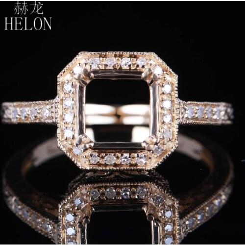 HELON 7X7mm Cushion Solid 14k AU585 Yellow Gold Natural Diamonds Semi Mount Engagement Ring Women Vintage Fine Jewelry Gift