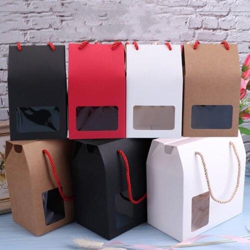100pcs/lot Kraft Paper Gift Box With Handle Cake/Chocolates/Candy Packing Bags Stand Up Food paper boxes wholesale Custom size