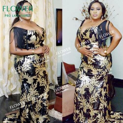 2020 African French Sequins Net Lace Fabric Gold Sequined Embroidered Guipure Mesh Lace Fabric New Wedding Party Dresses Fabrics