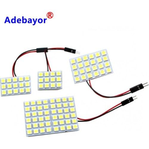 40pcs 12 15 24 SMD 5050 LED Panel Light Reading Dome Bulb Car Interior Roof Lamp With T10 W5W C5W C10W Festoon 2 Adapter Base