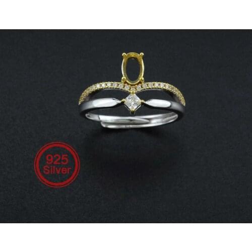 4x6MM Oval Prong Bezel Gold Plated Solid 925 Sterling Silver Adjustable Ring Settings Moissanite Gemstone DIY Supplies 1222024