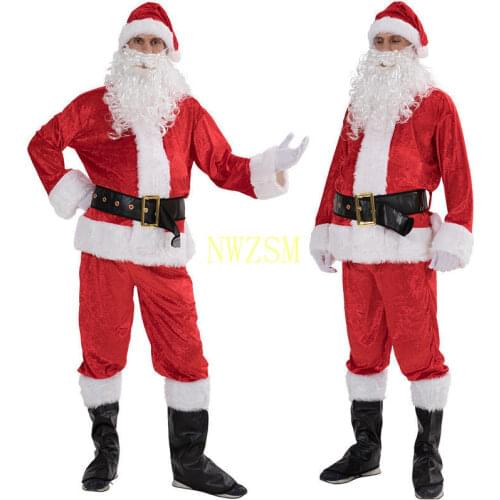 Cosplay costume Brand 5PCS Santa Claus Costume Men Women Suit Christmas Party Outfit Fancy Xmas Dress
