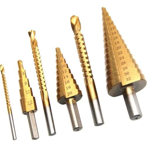 6PCS HSS Step Steel Step Saw Drill Titanium Bit Set Hole Cutter