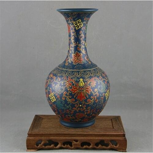 Antique vase decorated with deep blue glaze, enamel and flower pattern in Yongzheng, Qing Dynasty