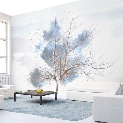Large Papel Mural Water-paint Mountain Birds Trees Wallpaper 3d Wall Mural for Living Room Sofa Background 3d Wall paper Murals