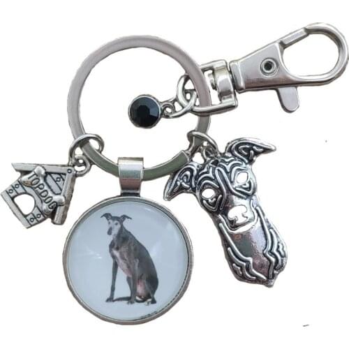 Greyhound Dog Animal Antique Keychain Time Gem Pet Lover Key Ring Men Male Women Trendy Cute Fashion Birthday Jewelry Gift