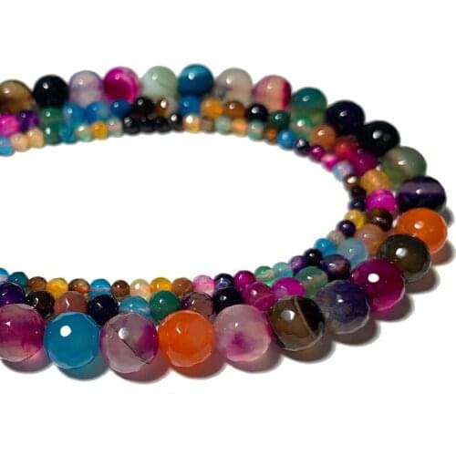 Wholesale Natural Faceted Round Colorful Striped Agates Stone Beads For Jewelry Making DIY Bracelet Necklace 4/6/8/10/12MM 15