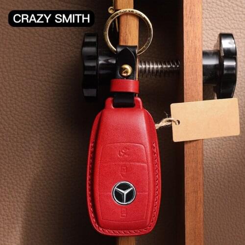 Crazy Smith Handmade Car Key Case Cover for Benz C260L/E300/S/G50/A18 Top Cowhide Leather High Grade Mothers Fathers Day Gift