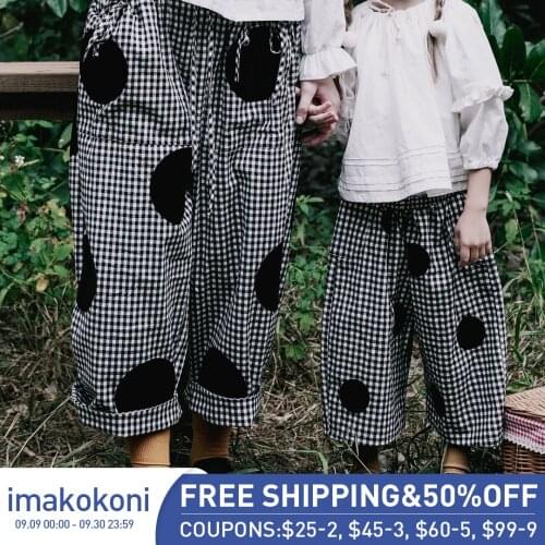 Imakokoni dot black wide-leg pants original design was thin and simple 2020 spring new 202951